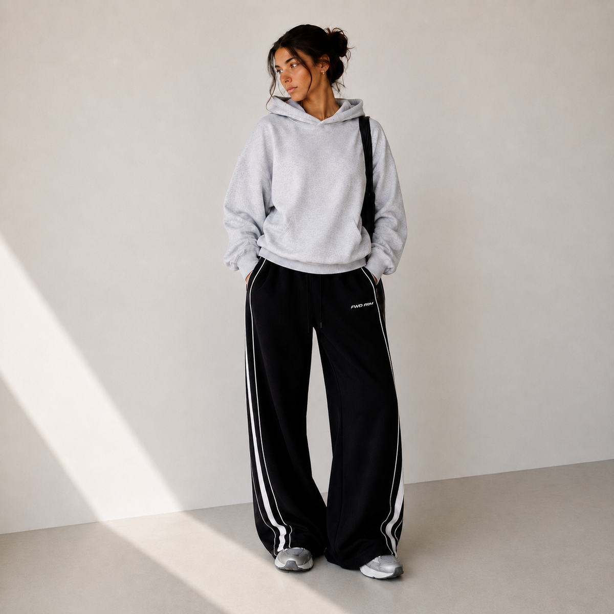 Wide Leg Swoop Trackpant - Black