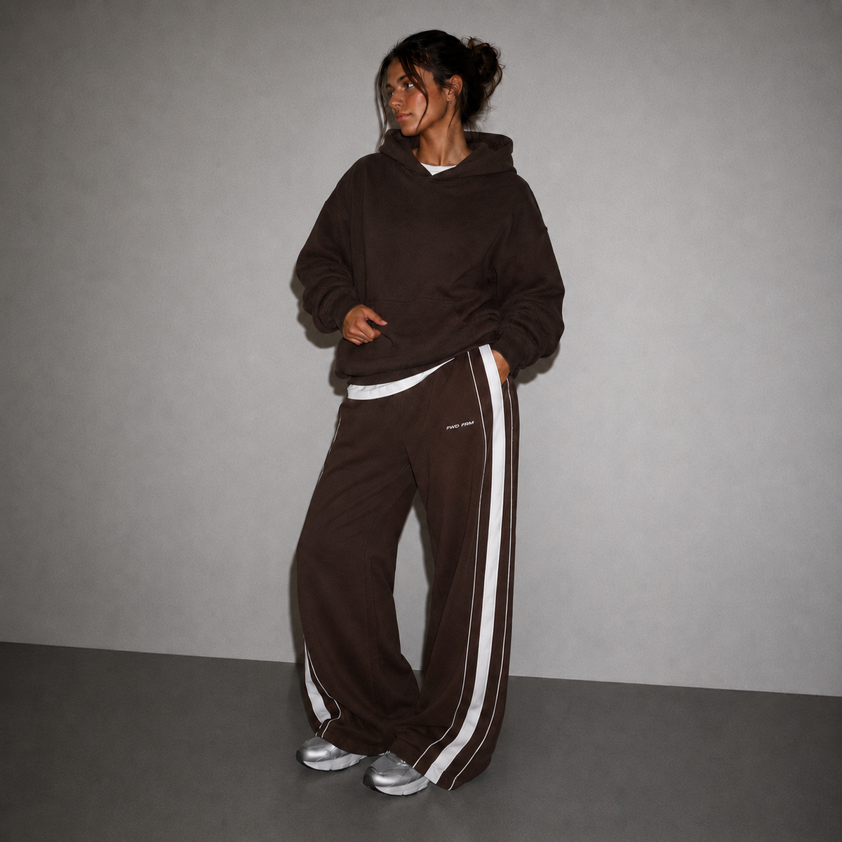 Wide Leg Swoop Trackpant - Chocolate